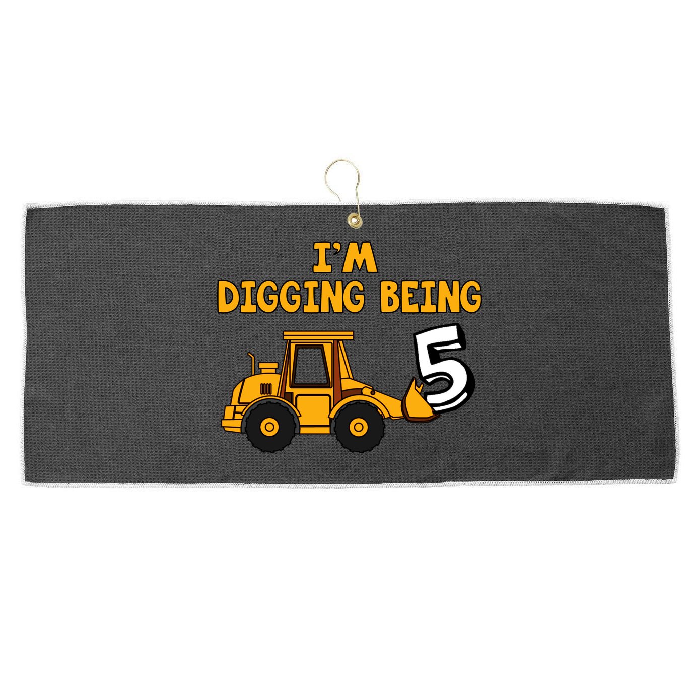 5th Birthday I'm Digging Being Five Large Microfiber Waffle Golf Towel