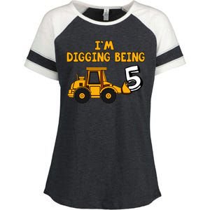 5th Birthday I'm Digging Being Five Enza Ladies Jersey Colorblock Tee