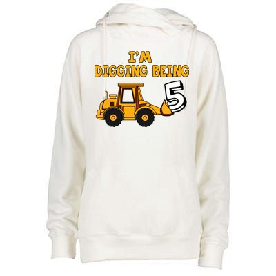 5th Birthday I'm Digging Being Five Womens Funnel Neck Pullover Hood