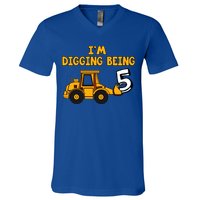 5th Birthday I'm Digging Being Five V-Neck T-Shirt