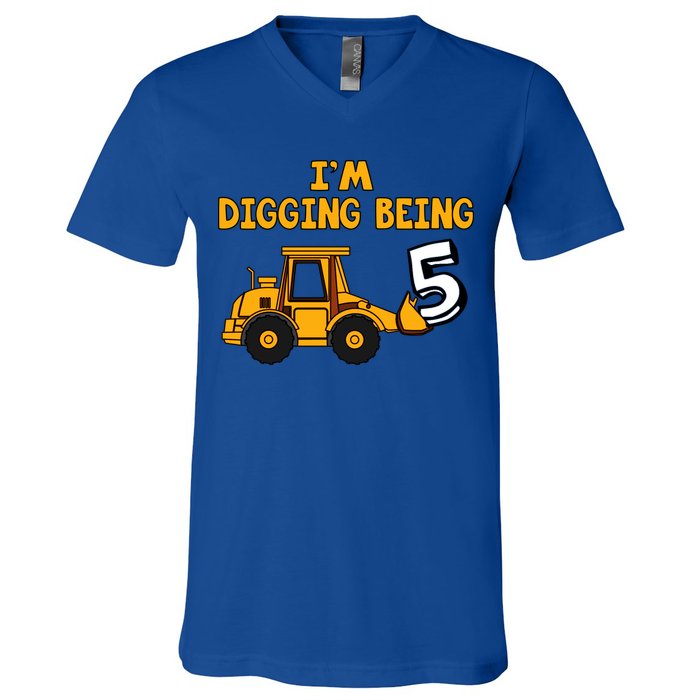 5th Birthday I'm Digging Being Five V-Neck T-Shirt