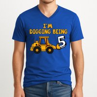 5th Birthday I'm Digging Being Five V-Neck T-Shirt