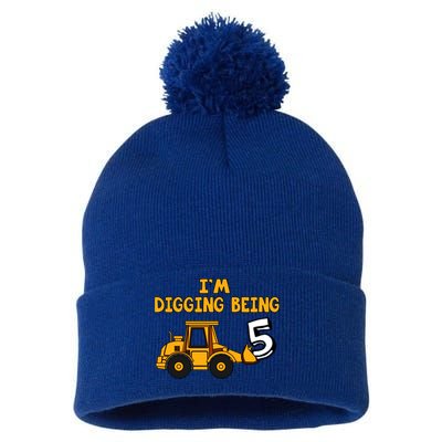 5th Birthday I'm Digging Being Five Pom Pom 12in Knit Beanie