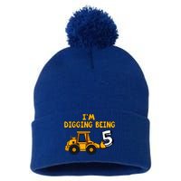 5th Birthday I'm Digging Being Five Pom Pom 12in Knit Beanie