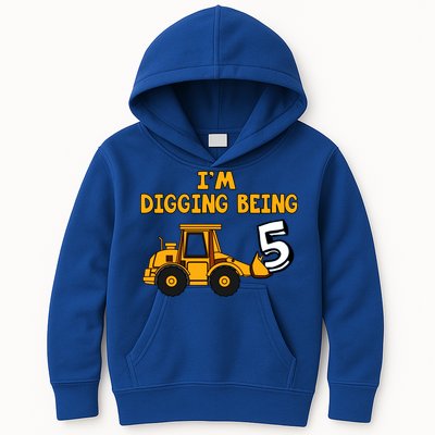 5th Birthday I'm Digging Being Five Kids Hoodie
