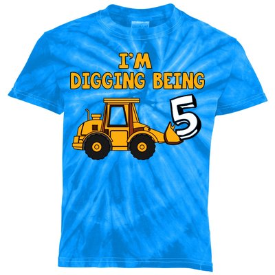 5th Birthday I'm Digging Being Five Kids Tie-Dye T-Shirt