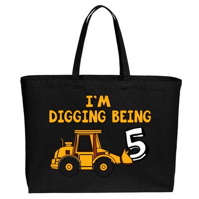 5th Birthday I'm Digging Being Five Cotton Canvas Jumbo Tote