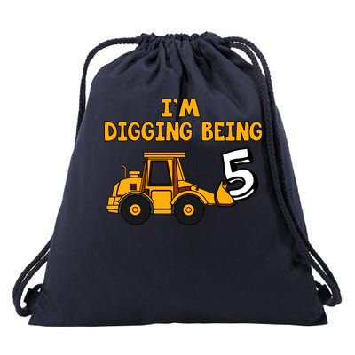 5th Birthday I'm Digging Being Five Drawstring Bag