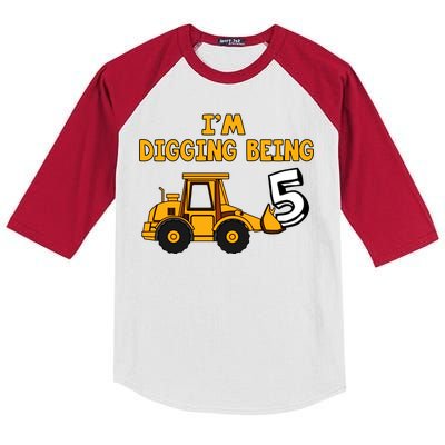 5th Birthday I'm Digging Being Five Kids Colorblock Raglan Jersey