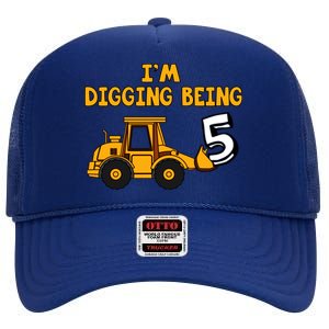 5th Birthday I'm Digging Being Five High Crown Mesh Back Trucker Hat