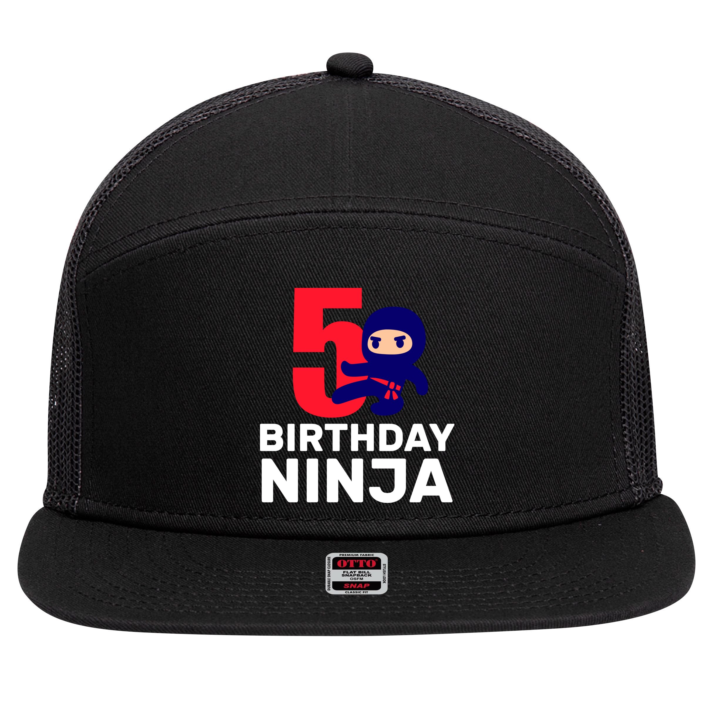 5th Birthday Ninja  7 Panel Mesh Trucker Snapback Hat