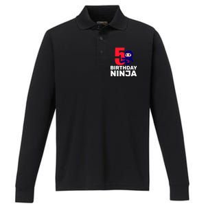 5th Birthday Ninja  Performance Long Sleeve Polo