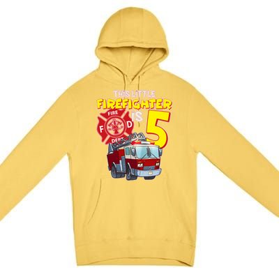 5th Birthday This Little Firefighter Is Five Premium Pullover Hoodie