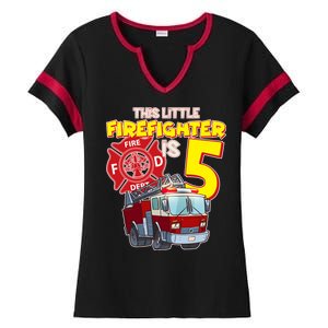 5th Birthday This Little Firefighter Is Five Ladies Halftime Notch Neck Tee