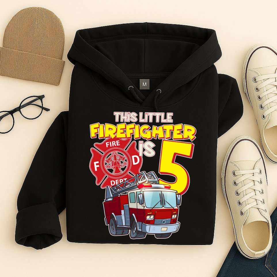 5th Birthday This Little Firefighter Is Five Hoodie