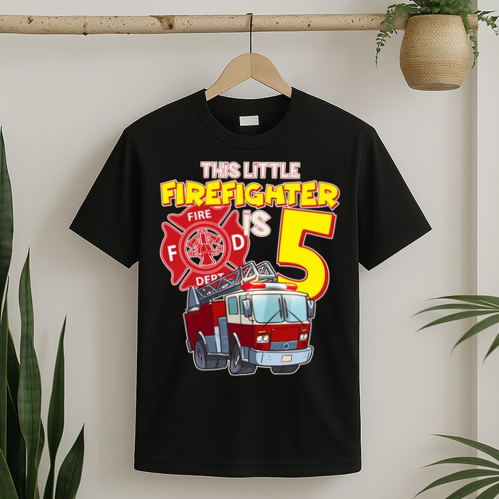 5th Birthday This Little Firefighter Is Five T-Shirt
