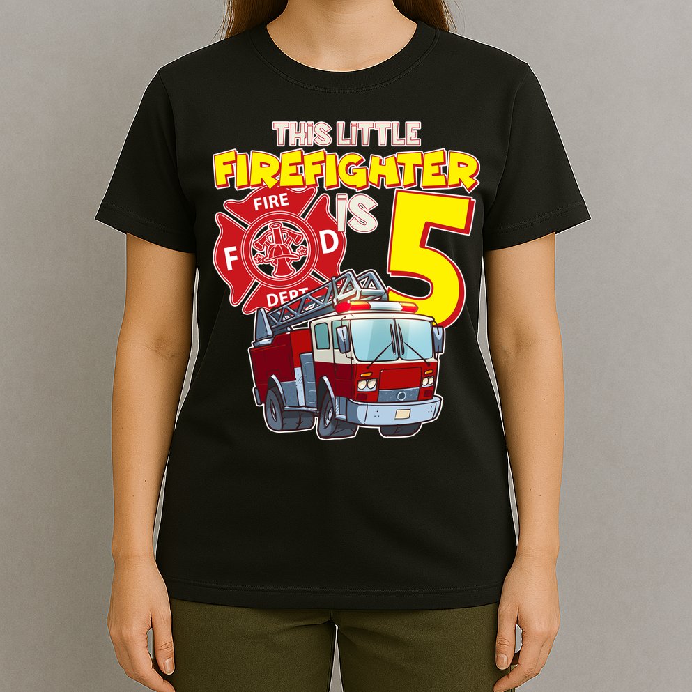 5th Birthday This Little Firefighter Is Five T-Shirt