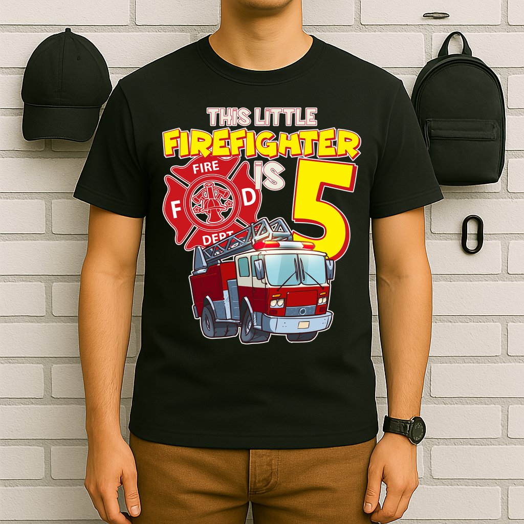 5th Birthday This Little Firefighter Is Five T-Shirt