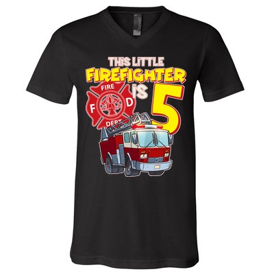 5th Birthday This Little Firefighter Is Five V-Neck T-Shirt