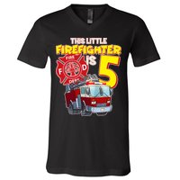 5th Birthday This Little Firefighter Is Five V-Neck T-Shirt