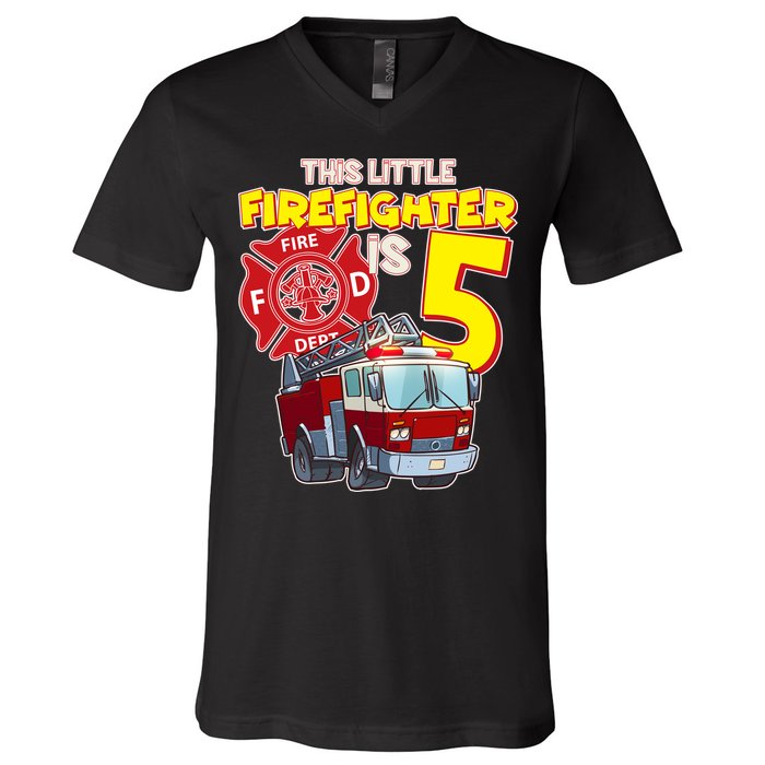 5th Birthday This Little Firefighter Is Five V-Neck T-Shirt