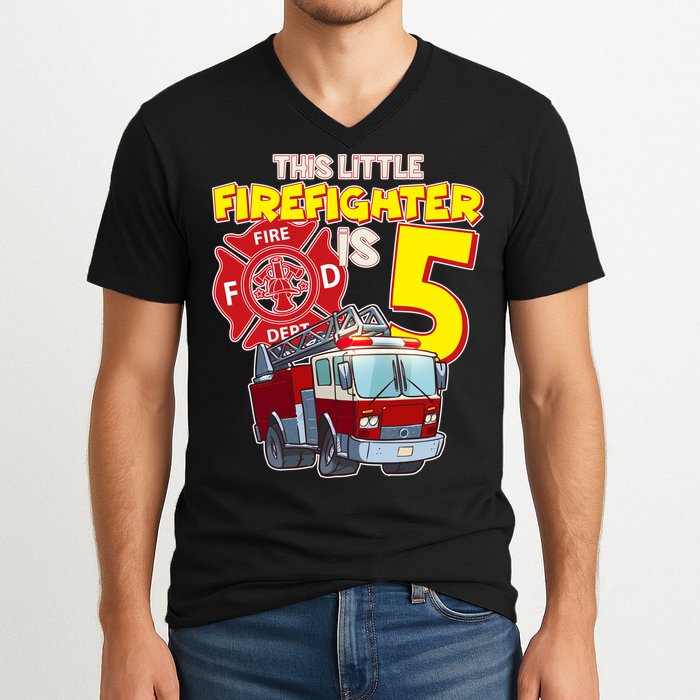 5th Birthday This Little Firefighter Is Five V-Neck T-Shirt
