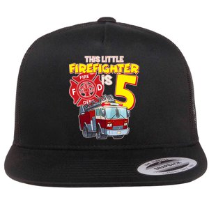 5th Birthday This Little Firefighter Is Five Flat Bill Trucker Hat