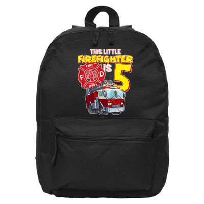 5th Birthday This Little Firefighter Is Five 16 in Basic Backpack