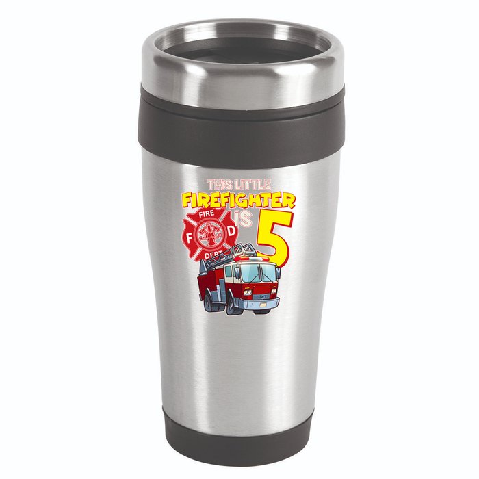 5th Birthday This Little Firefighter Is Five 16oz Travel Tumbler