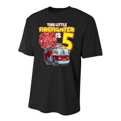 5th Birthday This Little Firefighter Is Five Youth Performance Sprint T-Shirt