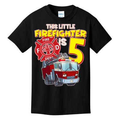 5th Birthday This Little Firefighter Is Five Kids T-Shirt