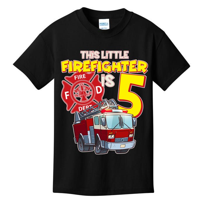 5th Birthday This Little Firefighter Is Five Kids T-Shirt