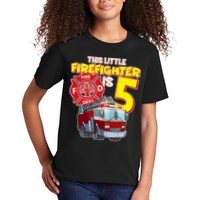 5th Birthday This Little Firefighter Is Five Kids T-Shirt