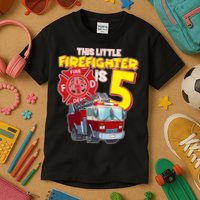 5th Birthday This Little Firefighter Is Five Kids T-Shirt