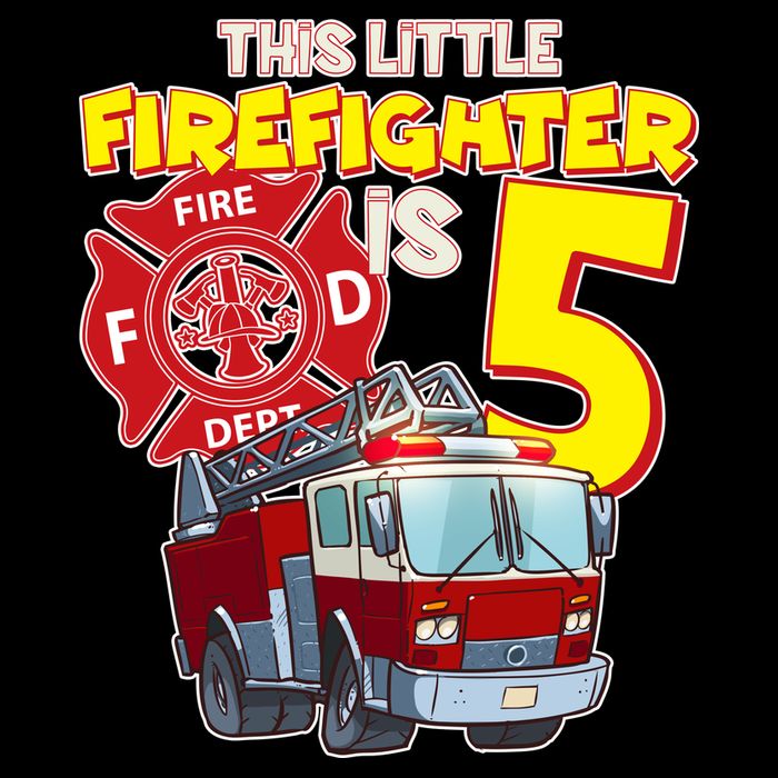 5th Birthday This Little Firefighter Is Five Kids T-Shirt
