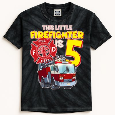 5th Birthday This Little Firefighter Is Five Kids Tie-Dye T-Shirt