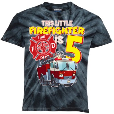 5th Birthday This Little Firefighter Is Five Kids Tie-Dye T-Shirt