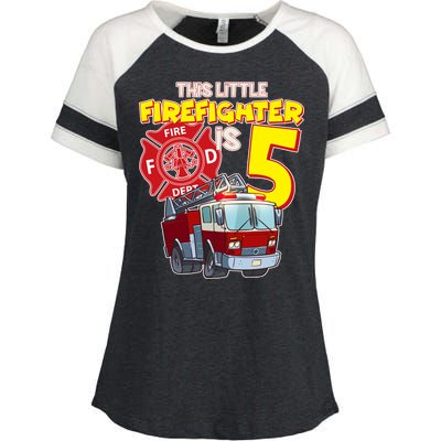 5th Birthday This Little Firefighter Is Five Enza Ladies Jersey Colorblock Tee