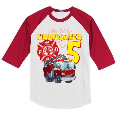 5th Birthday This Little Firefighter Is Five Kids Colorblock Raglan Jersey