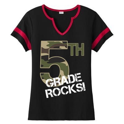 5th Grade Rocks Camo Ladies Halftime Notch Neck Tee