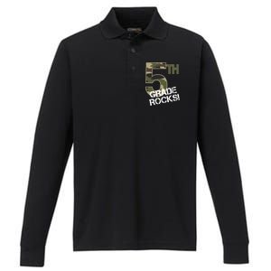 5th Grade Rocks Camo Performance Long Sleeve Polo