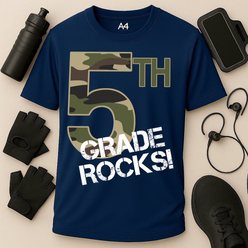 5th Grade Rocks Camo Cooling Performance Crew T-Shirt