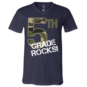 5th Grade Rocks Camo V-Neck T-Shirt