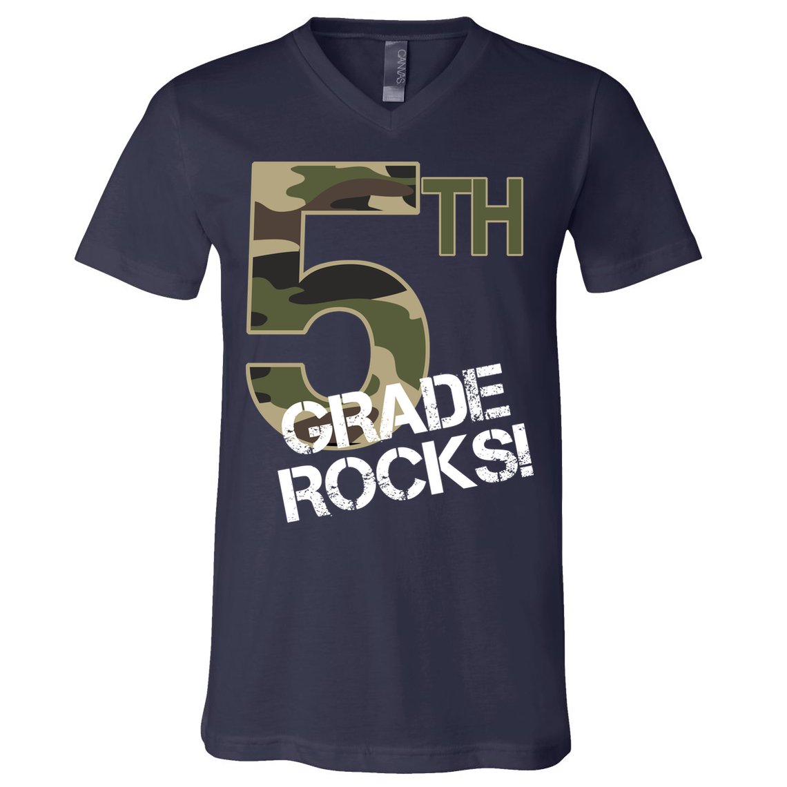 5th Grade Rocks Camo V-Neck T-Shirt