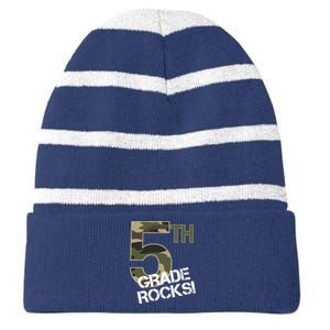 5th Grade Rocks Camo Striped Beanie with Solid Band