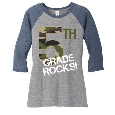 5th Grade Rocks Camo Women's Tri-Blend 3/4-Sleeve Raglan Shirt