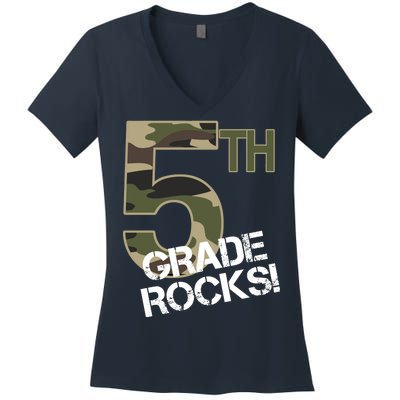 5th Grade Rocks Camo Women's V-Neck T-Shirt