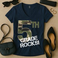 5th Grade Rocks Camo Women's V-Neck T-Shirt