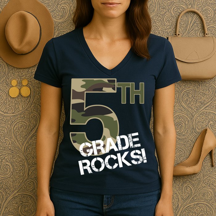 5th Grade Rocks Camo Women's V-Neck T-Shirt
