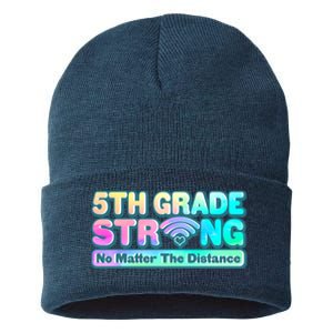 5th Grade Strong No Matter The Distance Distancing Learning Sustainable Knit Beanie